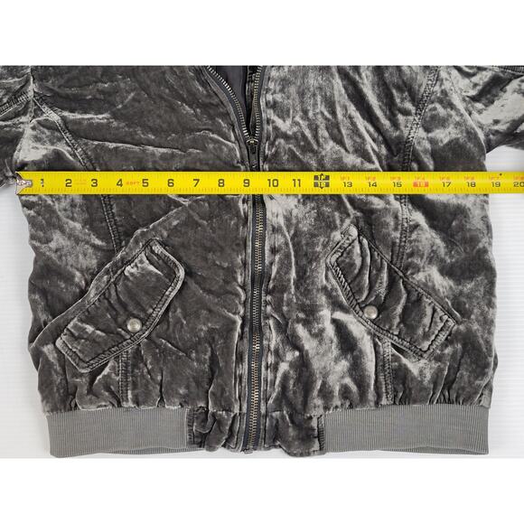 Free People Womens Small Velour Gray Jacket Ruched Velvet Bomber Shiny Retro - Picture 7 of 9